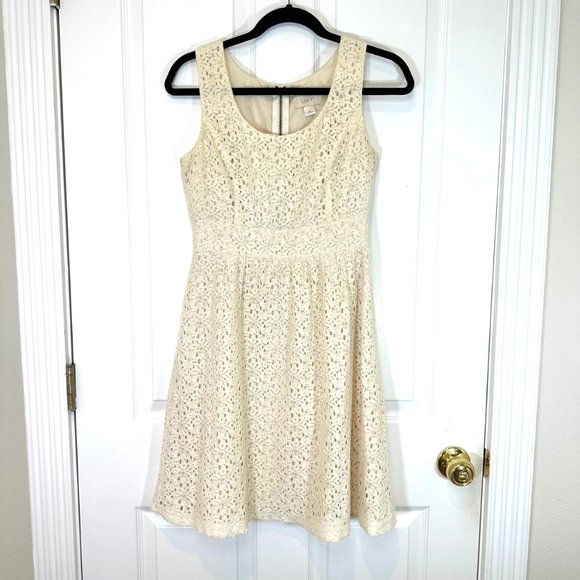 Loft Ivory Lace Sleeveless Dress Lined Eyelet Dress - Picture 1 of 8
